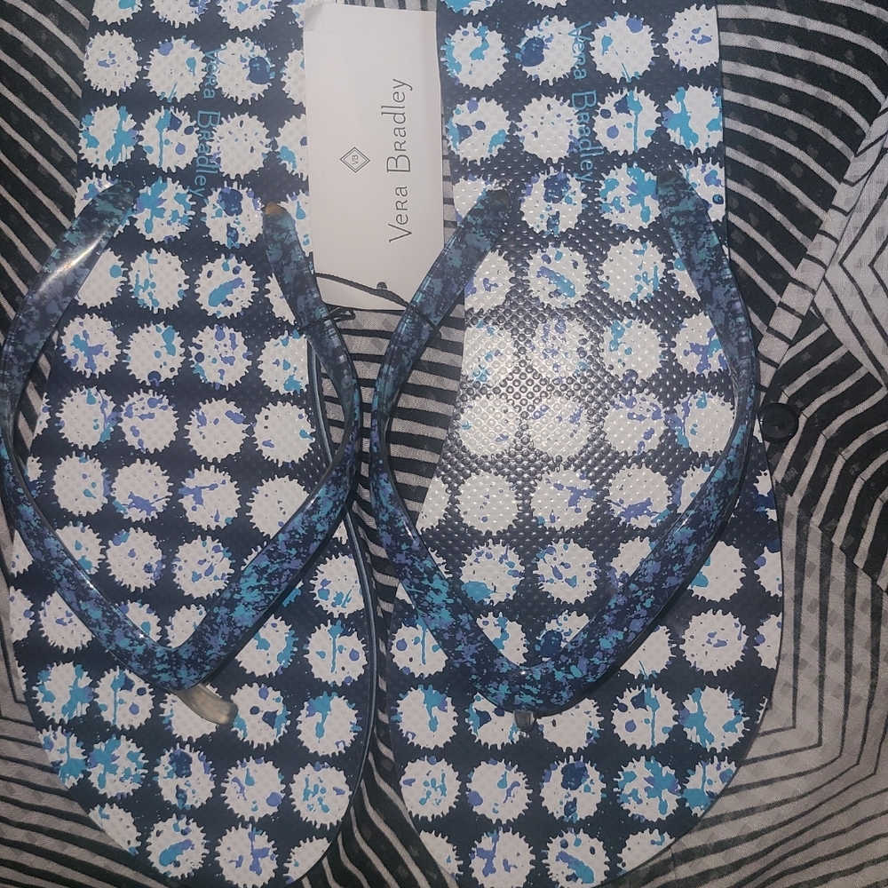 Vera Bradley Navy and White Flip Flops